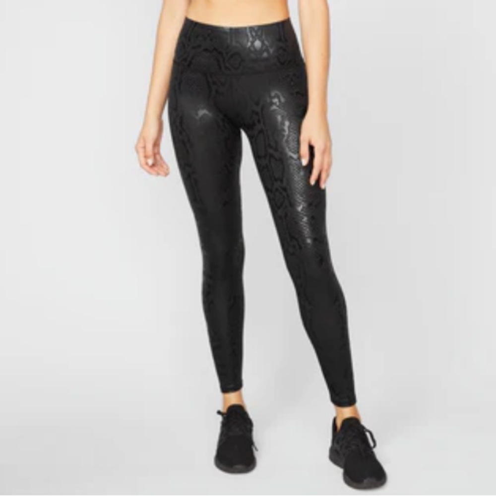 Terez Dark Snake Print Shiny Leggings